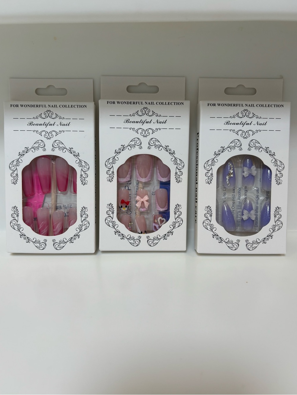 NIB 3 Sets Press-On Nail Set — Pink, Light Pink & Purple